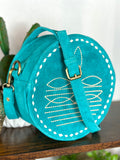 Clearance - Turquoise Suede Round Canteen Crossbody Bag