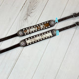 Cowhide & Leather - Buckstitch Crystal Concho Wither Strap