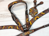 Bold Sunflower Paisley Tooled Leather Tack Set