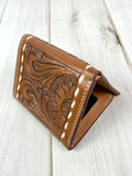 Tri-Fold Sunflower Leather Tooled Western Wallet