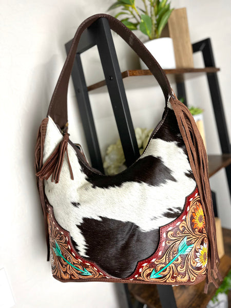 Arrow Leather Tooled Cowhide Hobo Purse