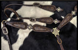 Scalloped LV Repurposed Leather Tack Set with Antique Gold Conchos