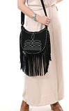 Retro Stitch Western Suede Fringe Hobo Purse