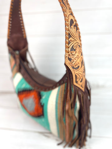 Turquoise Orange Neutral Diamond Pattern Wool Leather Fringe Bag – Cowgirl  Barn & Tack