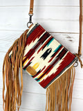 Serape Red Wool, Leather Tooled Fringe Med. Bag