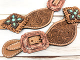 Leather Tooled Cross Concho Spur Straps