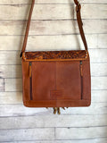 Scottsdale Tooled Tan Leather Fringe on Hide Satchel Bag