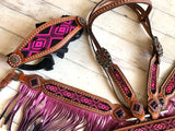 Pink / Fuchsia and Black Beaded Bronc Halter