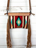 Ajo Red Wool & Floral Tooled Leather Western Fringe Bag