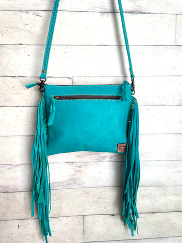 Silver Splatter Hide and Turquoise Leather Fringe Handbag – Cowgirl ...