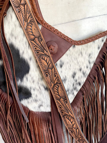 Brown Hide & Leather Boho Crossbody Long Fringe Bag – Cowgirl Barn