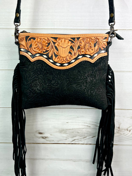 PHONE CROSSBODY Western Tooled Leather Cowhide Mini Crossbody cell Phone  smart phone mobile Purse | Messenger Fringe Purse Bag punchy