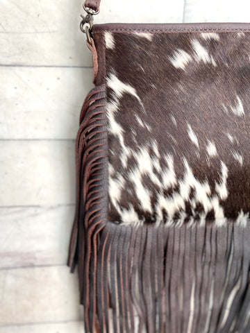 Brown Hide & Leather Boho Crossbody Long Fringe Bag – Cowgirl Barn