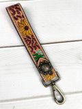 Desert Leopard Tooled Wristlet Leather Keychain