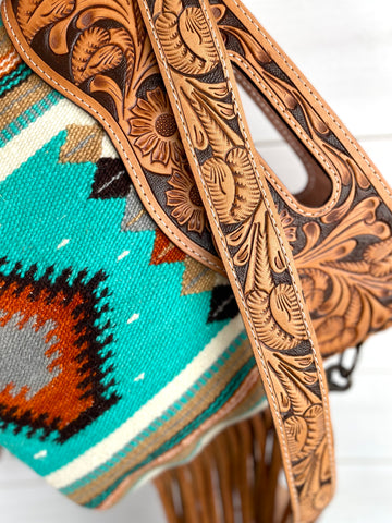 Turquoise Orange Neutral Diamond Pattern Wool Leather Fringe Bag – Cowgirl  Barn & Tack