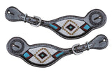 White & Blue Diamond Beaded Spur Straps