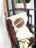 La Paz Hide Tooled Pocket Side Fringe Bag