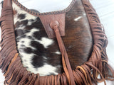 Brown Hide & Leather Boho Crossbody Long Fringe Bag