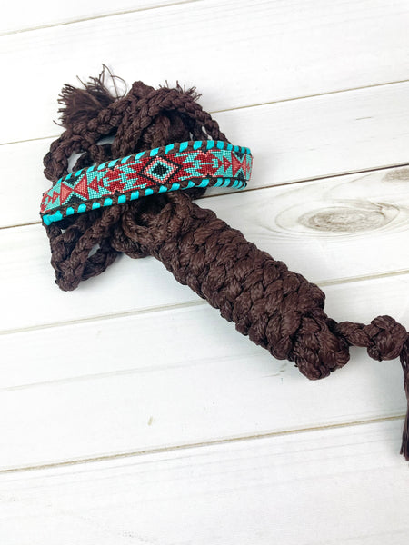 Maroon, Turquoise, Brown Beaded Nylon Muletape Halter