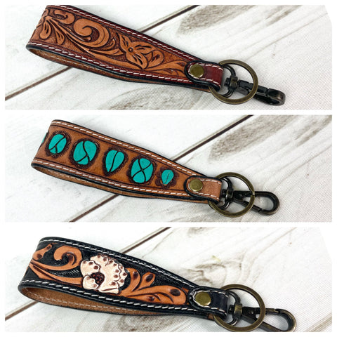 TripleCreekLeather Leather Keychain Fob / Handtooled Leather Key Chain / Key Fob / Tooled Key Fob / Heavy Duty Key Chain