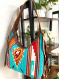 Prismatic Wool Pattern Hobo Leather Fringe Handbag