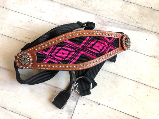 Pink / Fuchsia and Black Beaded Bronc Halter