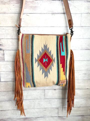 Hair on Hide Handbag w/ Horizontal Turquoise Serape Accent - Accessories in  the City