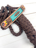 CLEARANCE! Sunflower Tooled Teal Inset Leather Noseband on Nylon Muletape