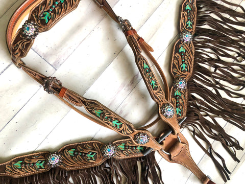 Tooled Mint Arrow Tack with Chocolate Fringe – Cowgirl Barn & Tack