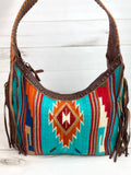 Prismatic Wool Pattern Hobo Leather Fringe Handbag