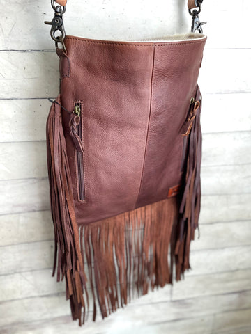 Cow Print Fringe Crossbody Bag