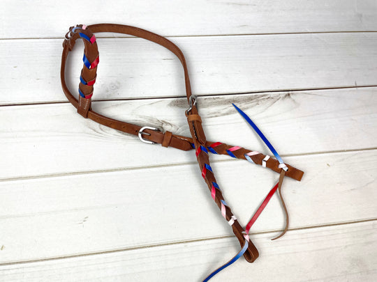 Red White & Blue Ombre Laced Leather One Ear Headstall